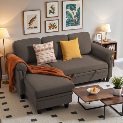Versatile Sectional Sofa Couch, Small Sleeper Sofa with Storage and Pull-Out Bed