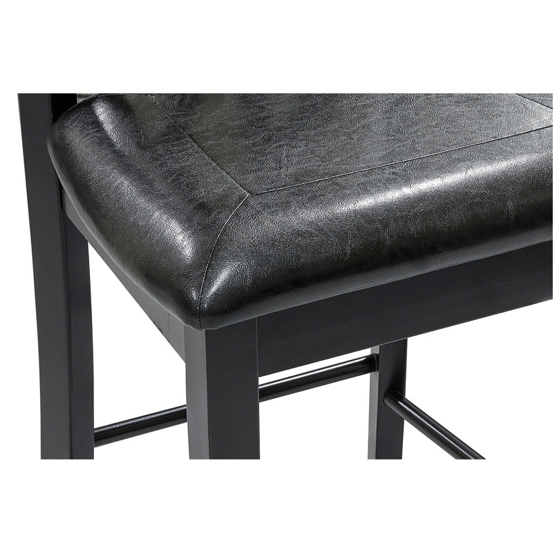 Ensemble de salle à manger 5 pièces hauteur comptoir : table noire avec étagères et 4 chaises, plateaux en similicuir et sièges de chaises rembourrées