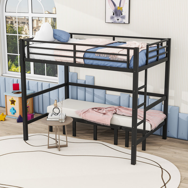 Metal Bunk Bed With Guardrails, Full Over Full