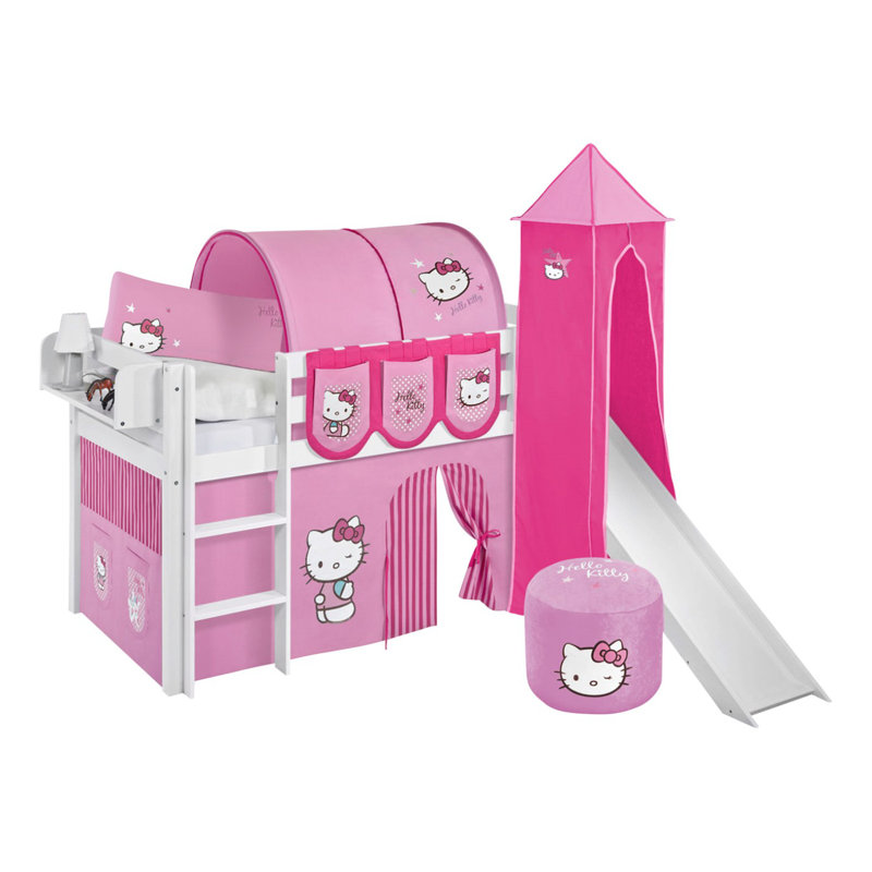 Hello Kitty Single Mid Sleeper Bed with Textile Set, UK Single (90 x 190cm), Pink