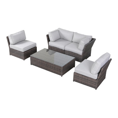 Elodie Wicker Fully Assembled 4 - Person Seating Group with Cushions