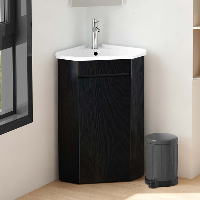 26" Corner Single Bathroom Vanity With Ceramic Sink, Freestanding Bathroom Cabinet Sink (Faucet Not Included)
