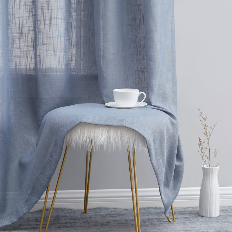 Aleksander Faux Linen Semi Sheer Grommet Curtain Pair, 54" W x 84" L, Dusty Blue