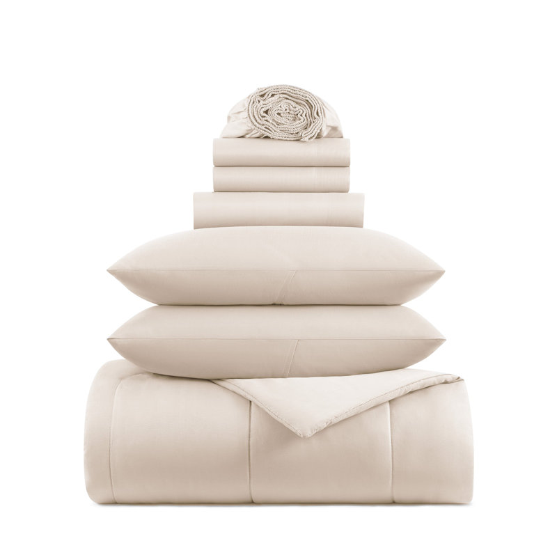 Arkwright 100% Polyester Soft All Season Bed in a Bag Comforter Set, Beige, Queen Comforter + 6 Additional Pieces