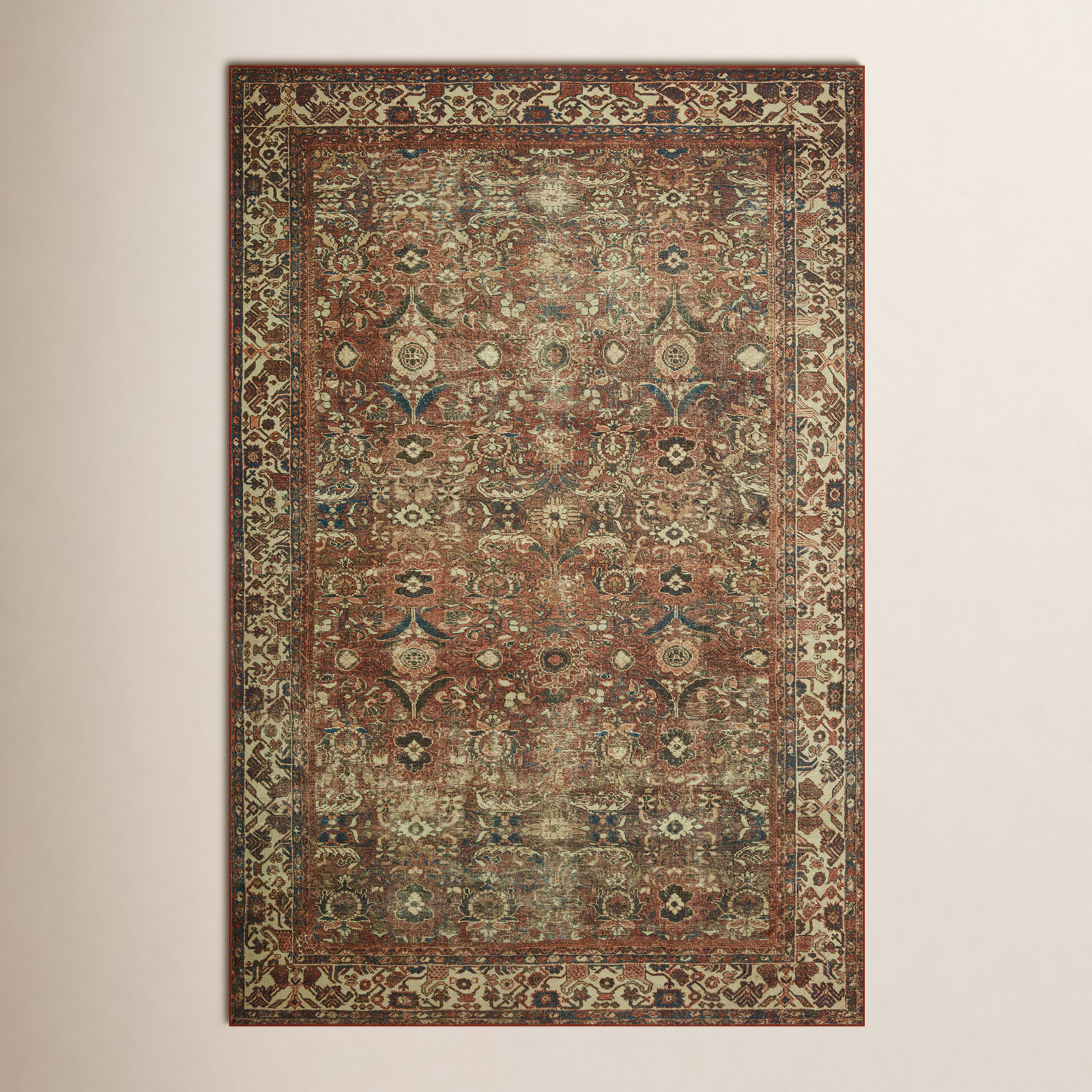 Magnolia Home By Joanna Gaines X Loloi Banks Machine Washable Brick / Ivory Area Rug, Rectangle 5' x 7'6"