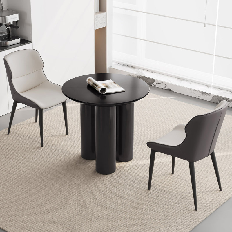 29.92" Modern Round Black Dining Table Set with 2 Chairs for Kitchen, Bar, Living Room, Small Space, 29.72"H x 30"L x 30"W