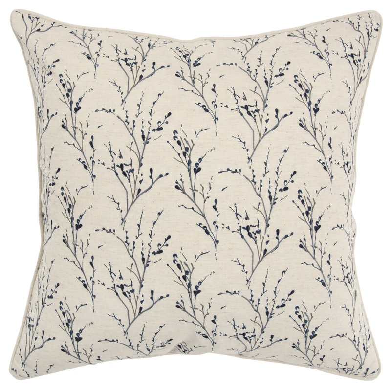 Square Cotton Pillow Cover and Insert, Natural/Blue