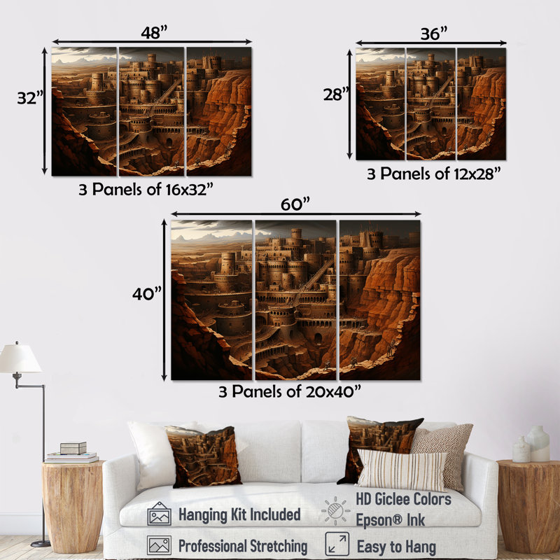 Abstrait Judaïsme Masada Fortress Mystery - Judaism Wall Art Living Room, Toile tendue, H 40 po x l 60 po x P 1 po