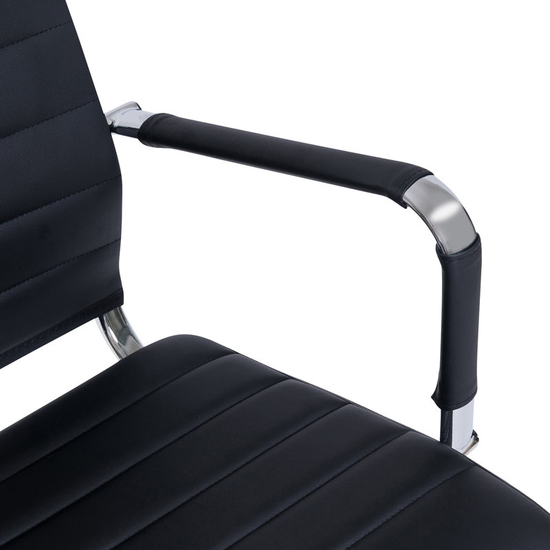 Fauteuil de direction en faux cuir côtelé à dossier moyen , Noir, Ensemble de 1