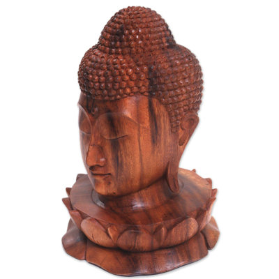 Buddha And Lotus Wood Sculpture