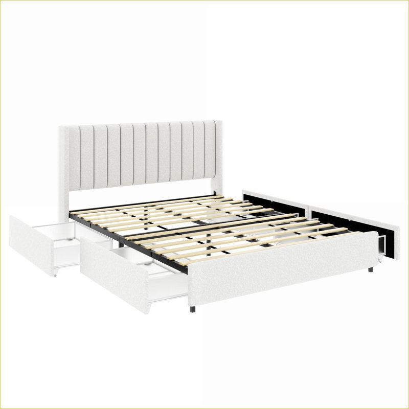 Lit plateforme tapissier 4 tiroirs Anda