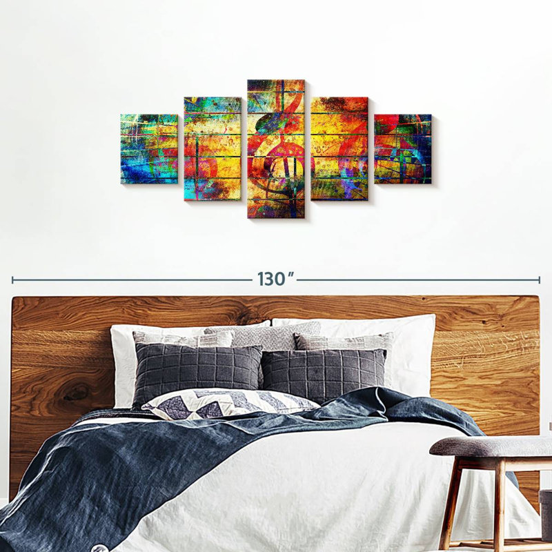 Ensemble de 5 pièces colorées avec collage sur toile, H 74 po x l 34 po x P 1,25 po