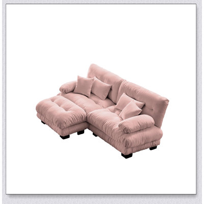 Luxueux canapé en chenille pour le salon avec plusieurs coussins et repose-pieds, parfait pour le confort et le style