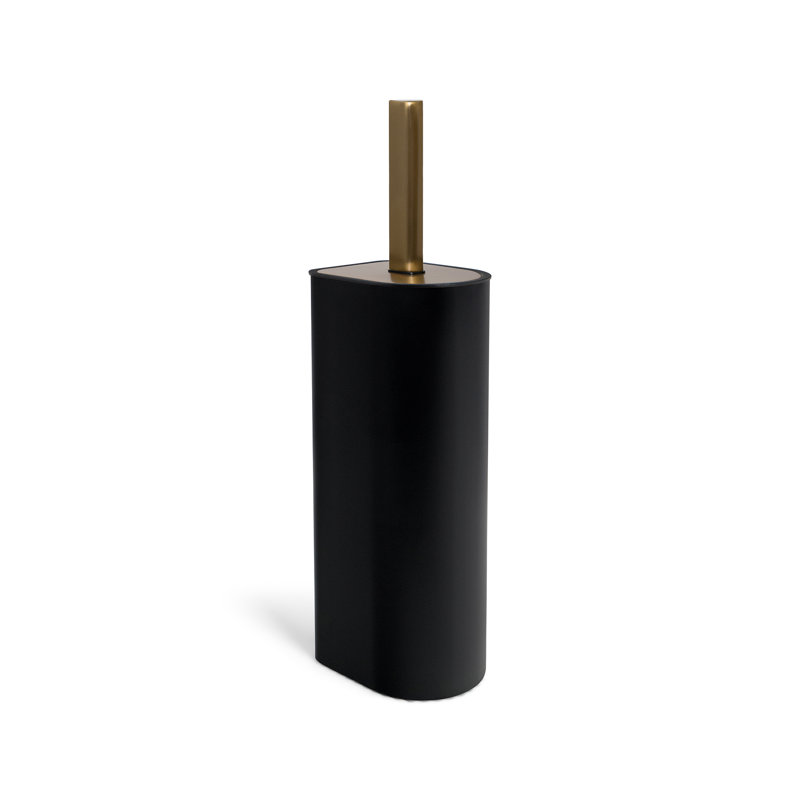 Porte-brosse de toilette arqué en métal avec base lestée et poils en silicone Acento, noir mat et or, Noir mat / Or