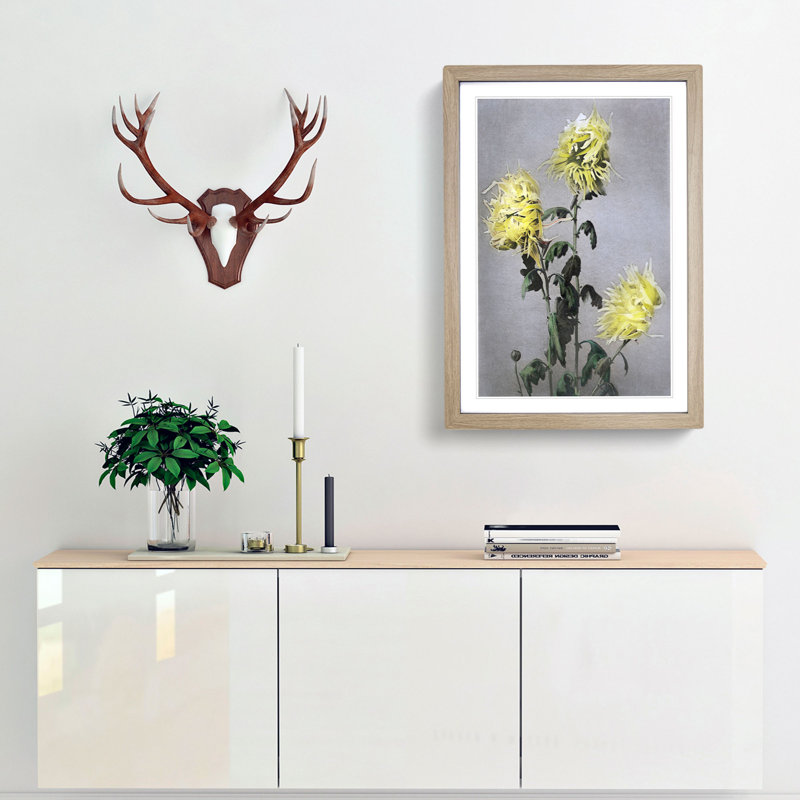 Yellow Chrysanthemum Flowers by Ogawa Kazumasa - Framed Print, Oak Framed, 36cm H x 27cm W x 2cm D