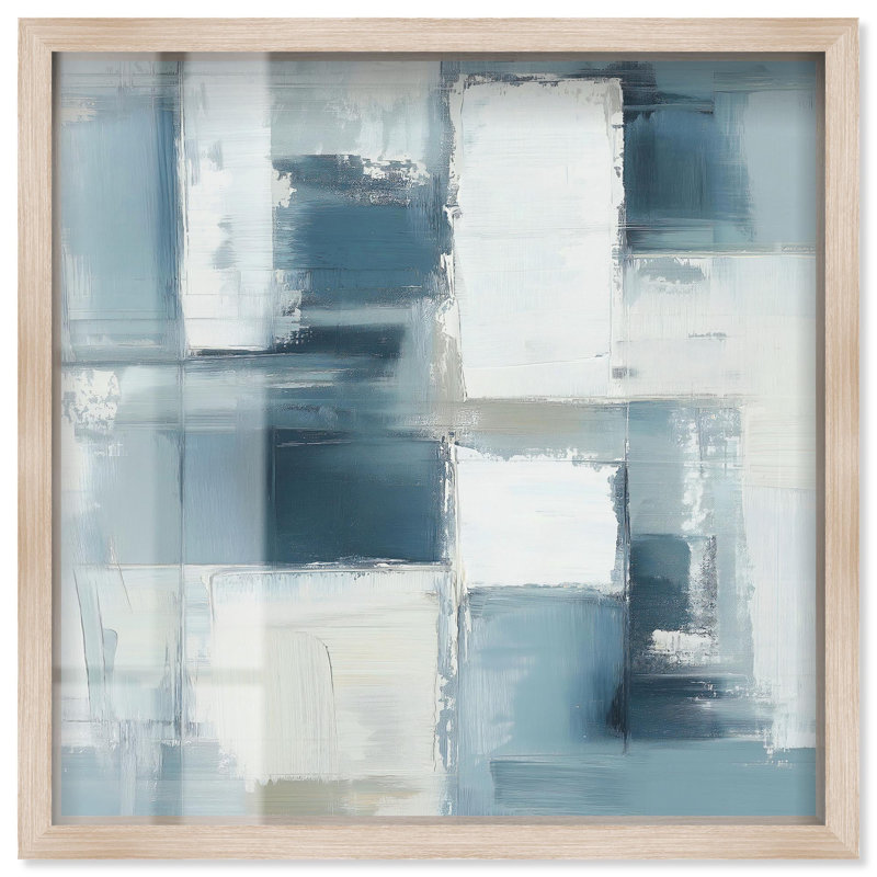 Art abstrait bleu déconstruit «I Shadowbox» par Art Remedy, H 13 po x l 13 po, Crème, crème