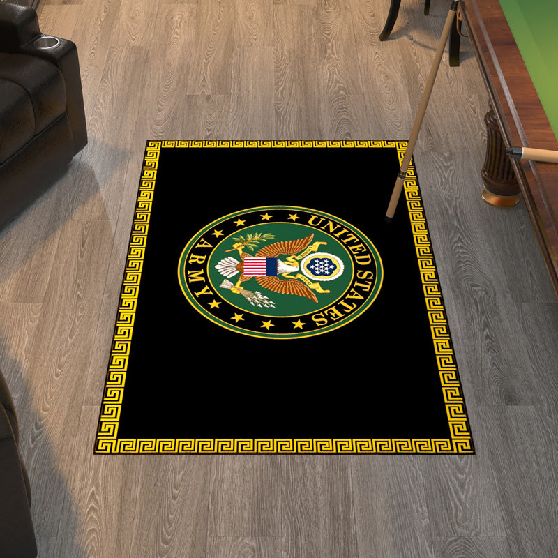 Tapis antidérapant à bordure logo US Army pour chambre à coucher, cuisine, noir / jaune, Rectangle 3 pi 3 po x 5 pi