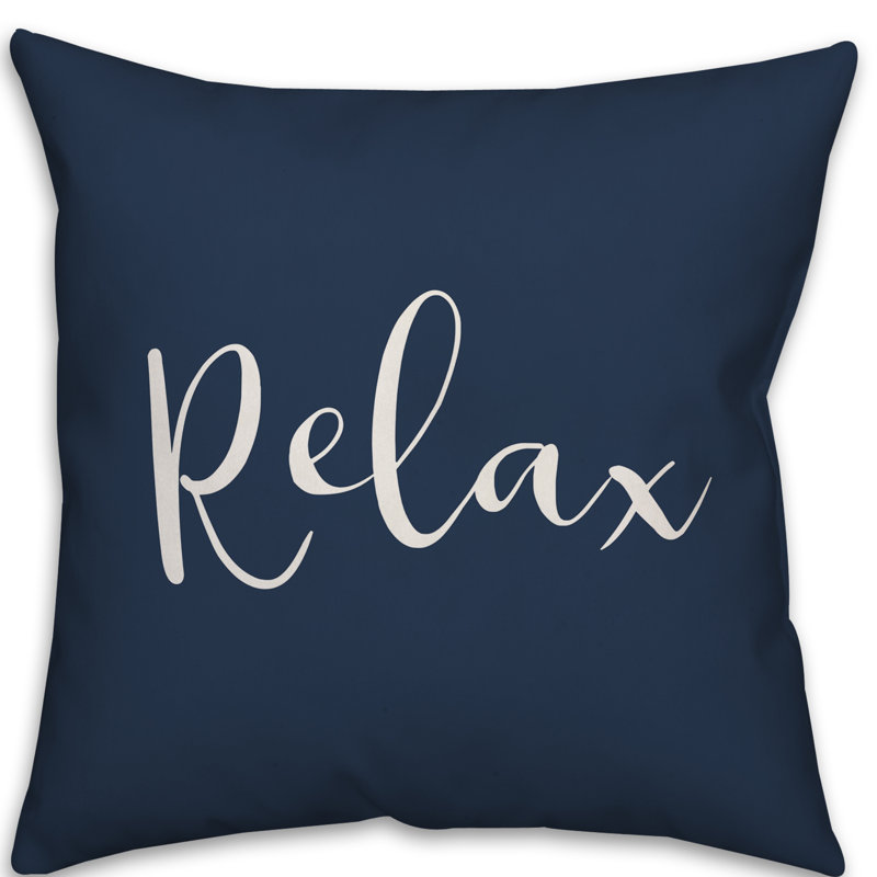 Textual Outdoor Throw Pillow, 16" H x 16" W, Navy