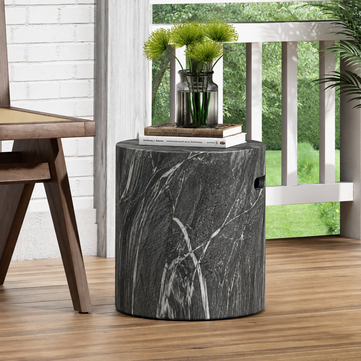 Sondra 16" Patio Side Table, Dark Gray Marble