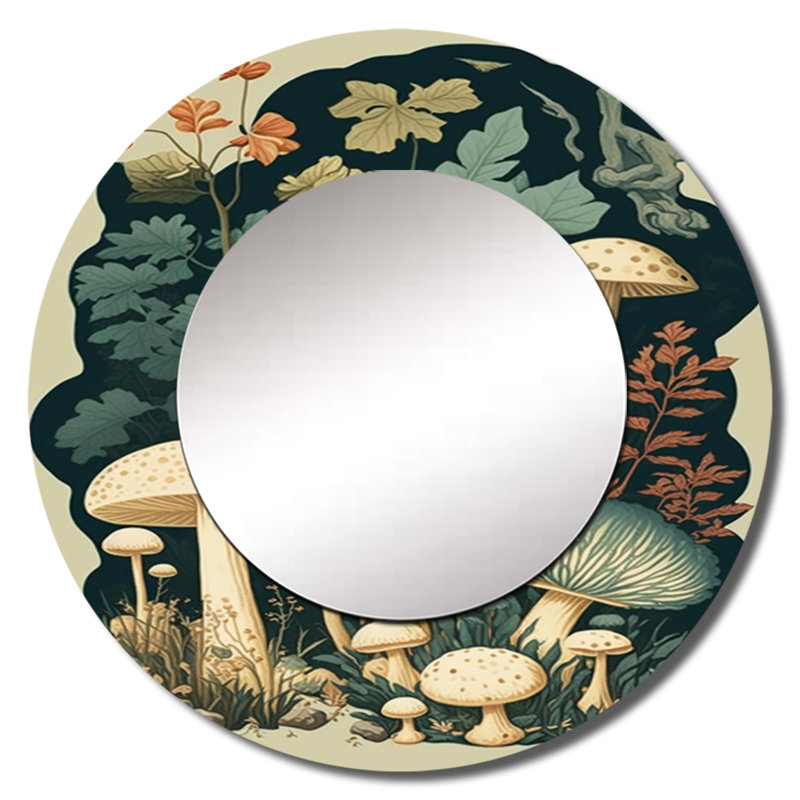 Saviyon Vintage Mushroom Amanita Muscaria III - miroir mural forêt unique, miroir rond crème, impression sur métal