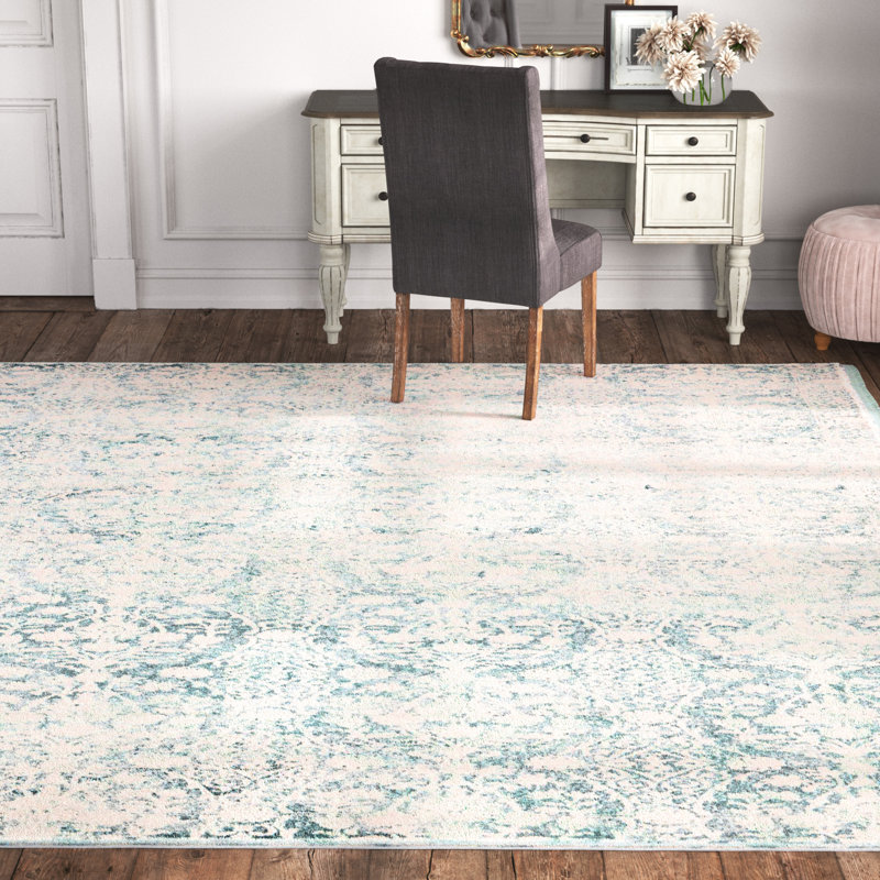 Tapis bleu clair / ivoire Teadora, Rectangle 7 pi x 10 pi