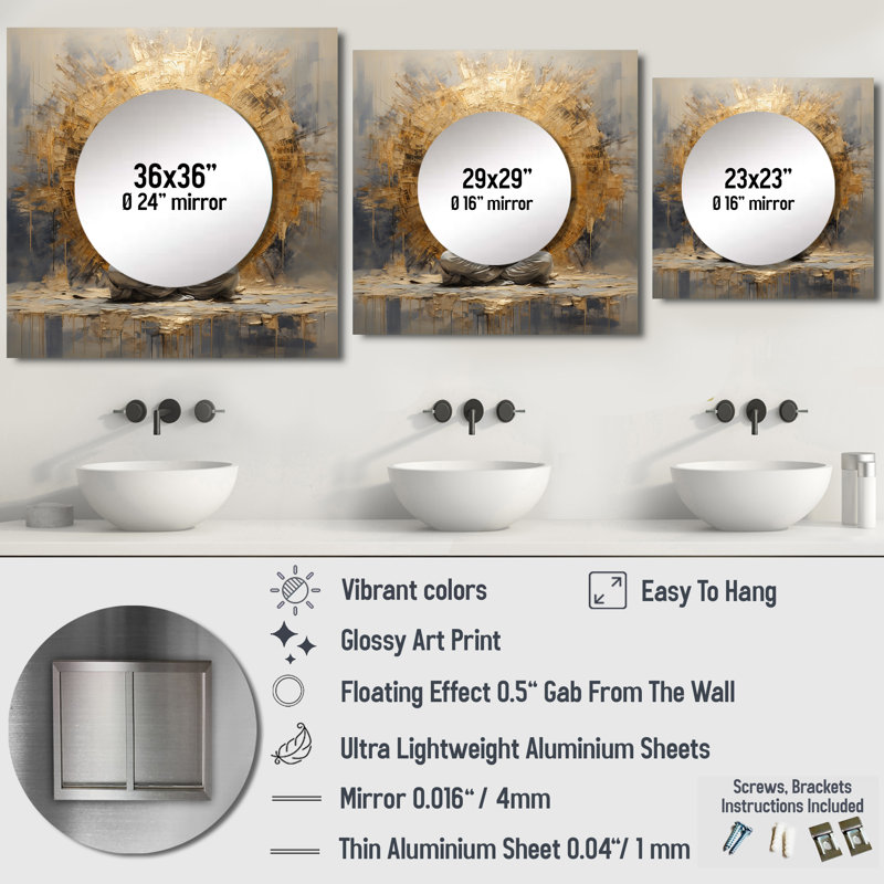Miroir carré méditation pour salle de bain Issobella, 36 po x 36 po