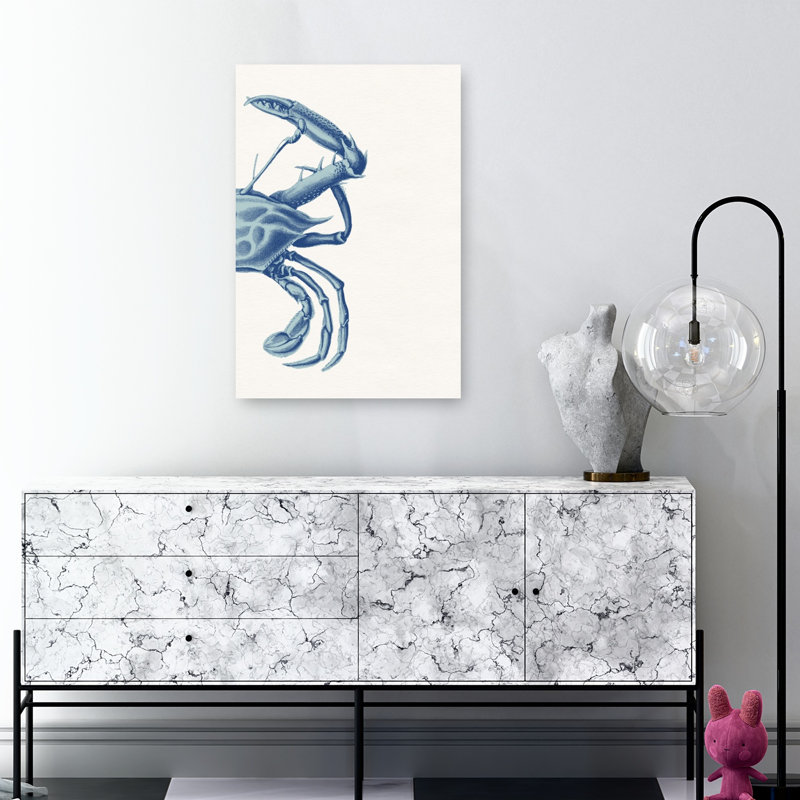 Vintage Blue Crab Drawing Vintage Crab Coastal Nature Wall Art Print 1 Piece Wrapped Canvas Wall Art, 91.44cm H x 60.96cm W
