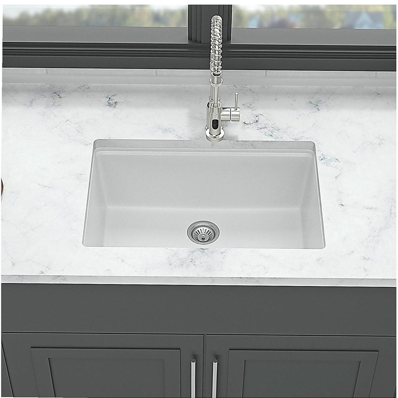 Évier de cuisine 28 po x 19 po en granite blanc avec évier de cuisine en quartz