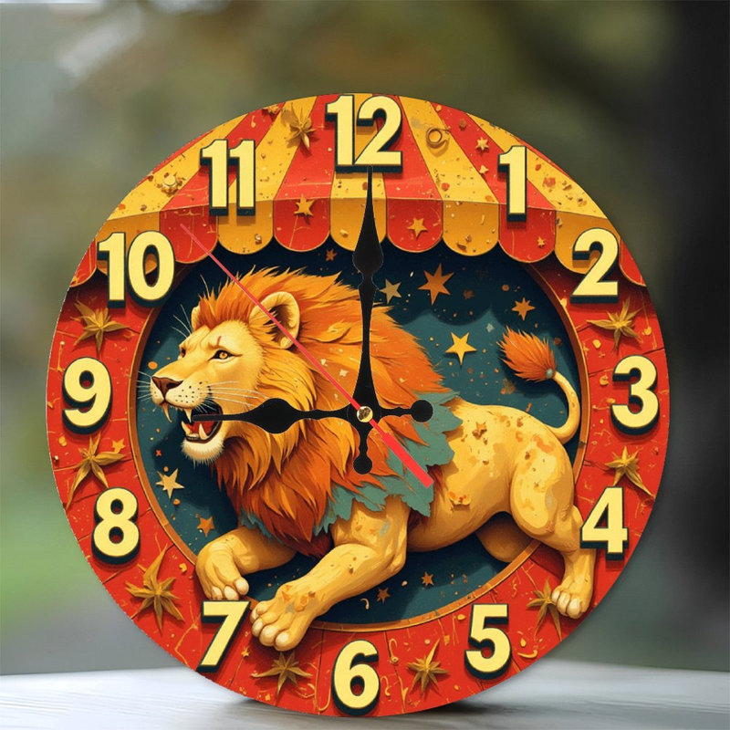 horloge lion de cirque, design rétro