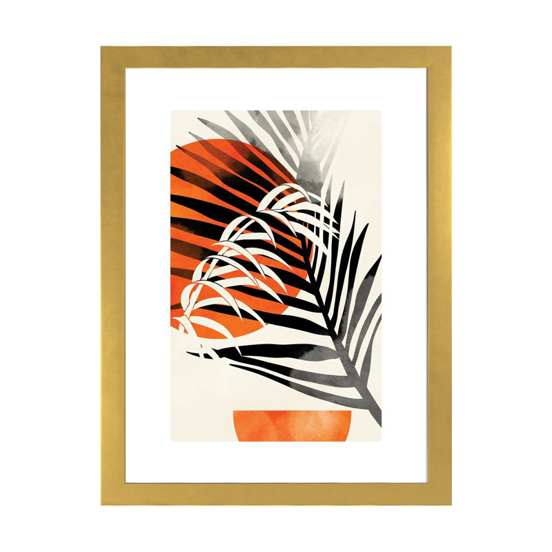 «Palm Leaves» par Ana Rut Bré - impression d'art graphique, H 24 po x l 16 po x P 1 po, Papier encadré doré, Blanc