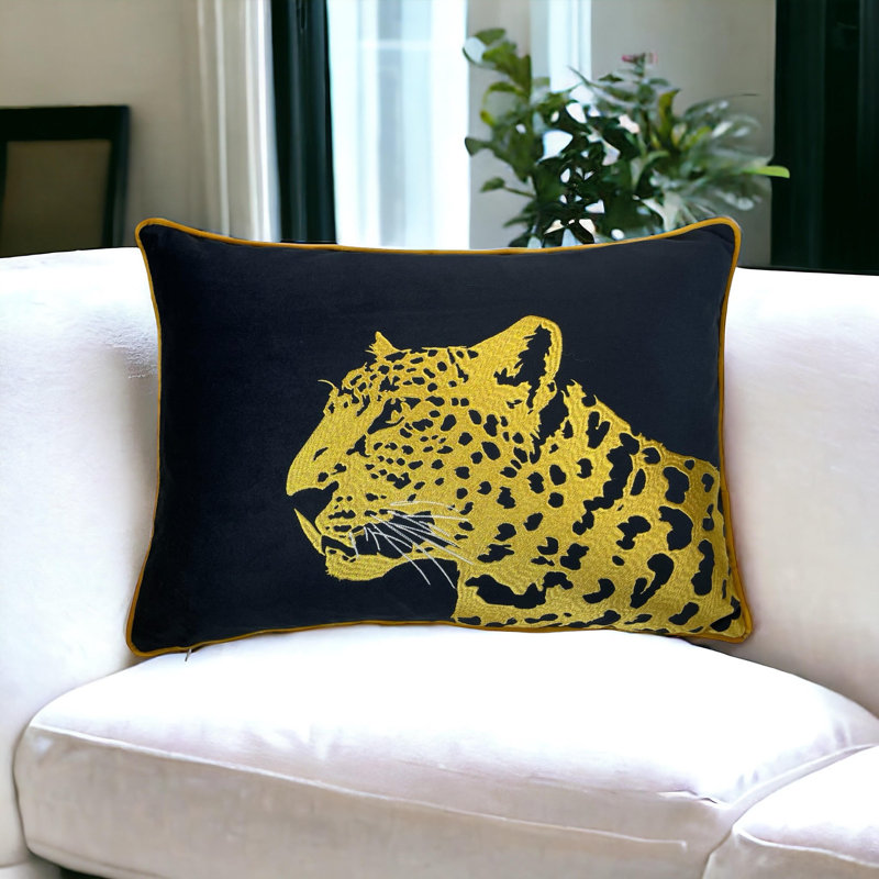 Housse de coussin lombaire en velours, Noir / or