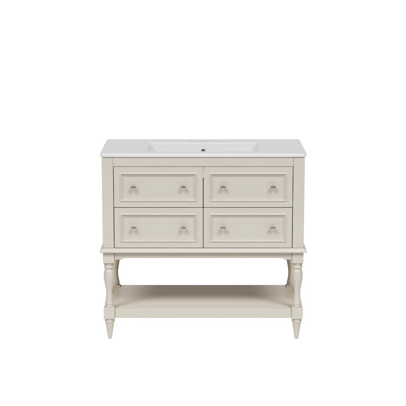 Ensemble de meuble-lavabo 36 po avec ensemble de meuble-lavabo, lavabo en céramique encastré, ensemble de meuble-lavabo autoportant avec 4 tiroirs, armoire de salle de bain avec cadre en bois massif