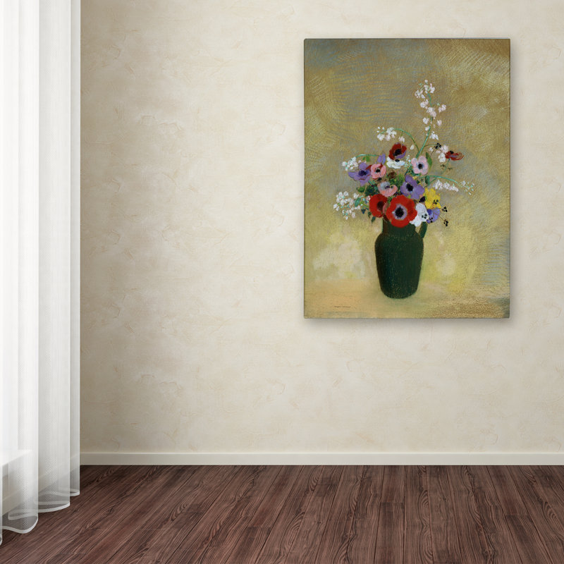 Odilon Redon Large Green Vase with Mixed Flowers Canvas Art