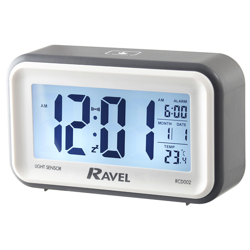 Digital Electric Alarm Tabletop Clock, Grey/White
