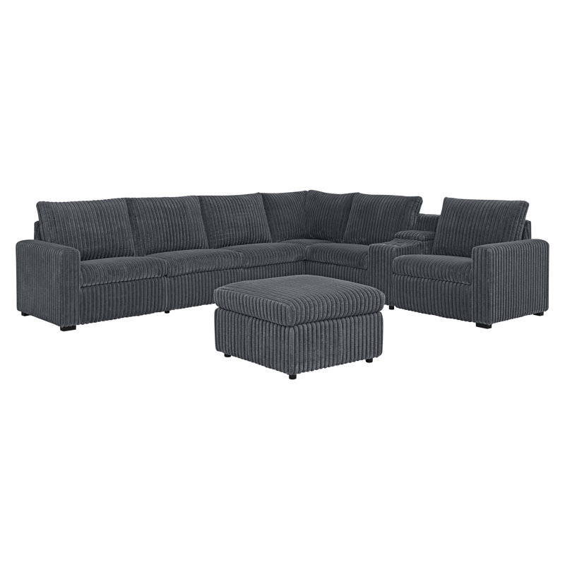 Canapé modulaire inclinable électrique Restmyer, Velours côtelé gris foncé