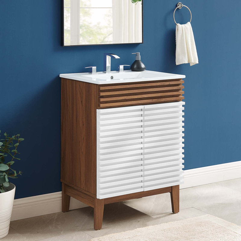 Meuble-lavabo Render de Modway, Blanc / Noyer