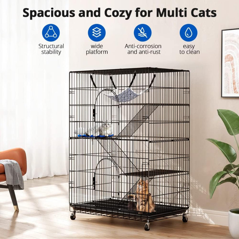 Cage à chat à 4 niveaux avec cage pour chenil et parc pour animaux de compagnie