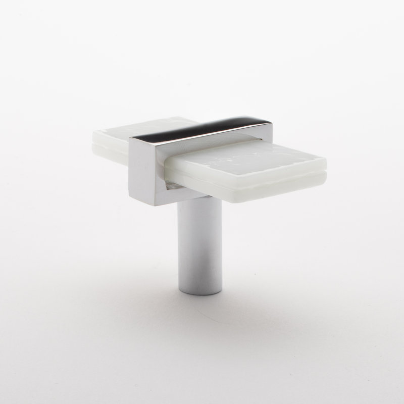 2” Length Rectangle Knob, Polished Chrome/White