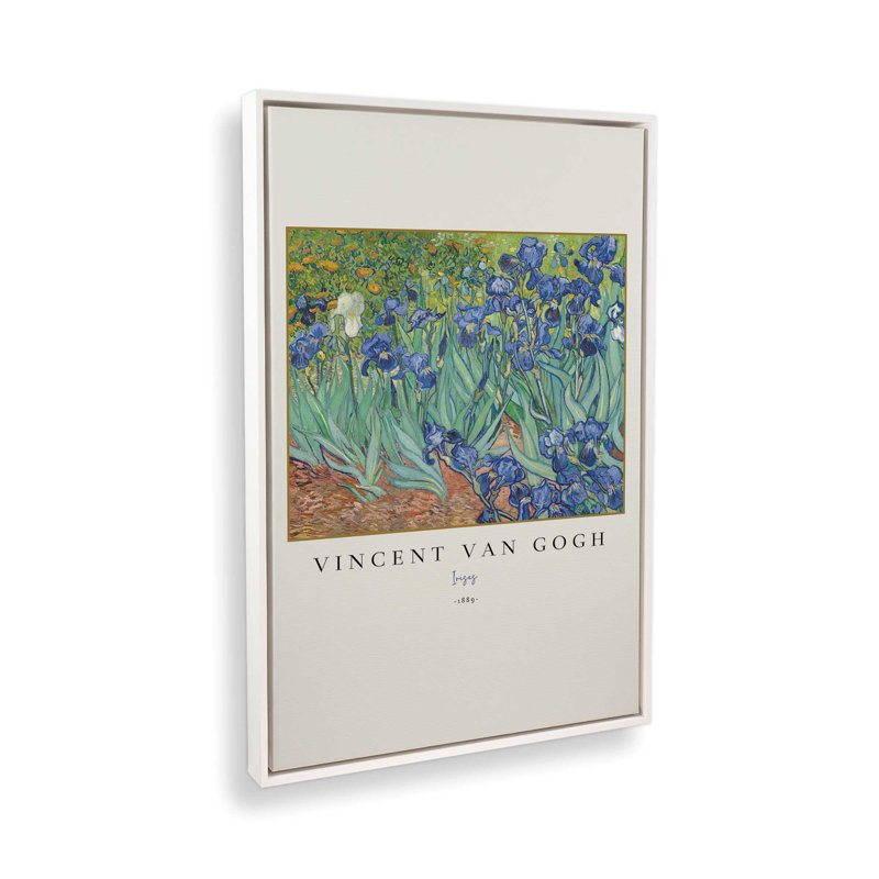 Van Gogh's Irises v3, H 12,75 po x l 8,75 po, Cadre flottant blanc opaque