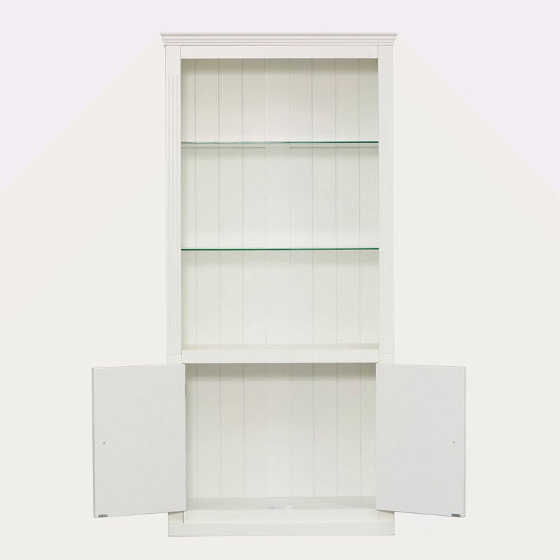 78.75'' Tall Display Shelves With 5 Colours Adjustable LED Ceiling Light, Retro-Style Bookcases With Tempered Glass Shelves For Living Room, Home, Office, Studio Or Workspace