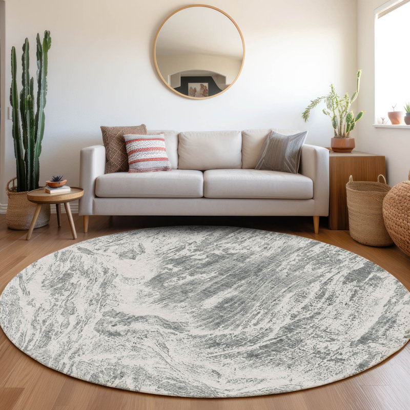 Premium Machine Washable Prisco Gray Rug, Round 8'