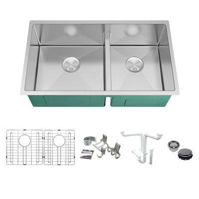Diamond 33'' L Double Bowl Stainless Steel Kitchen Sink