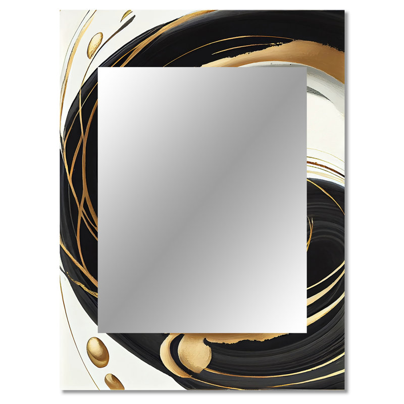 Gold Glamour Circle II - Marble Unique Wall Mirror Decor, Modern Large Mirror, Printed Metal Art, 40" x 30"