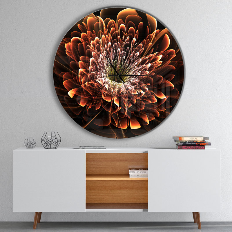 Horloge murale moderne - Fleur brune fractale, Surdimensionné
