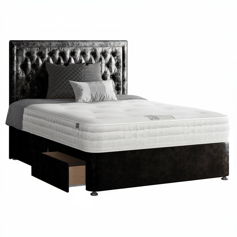 Gallego Divan Bed Base, Black, Single (3'), 2 Left Drawers