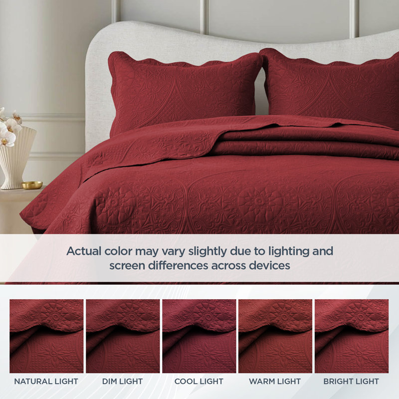 Floral Embossed Quilted Bedspread Set – Soft Lightweight Microfiber Bedding with Pillow Shams, Reversible & All-Season Comfort