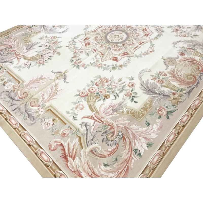 Tapis ivoire et beige noué à la main de haute qualité