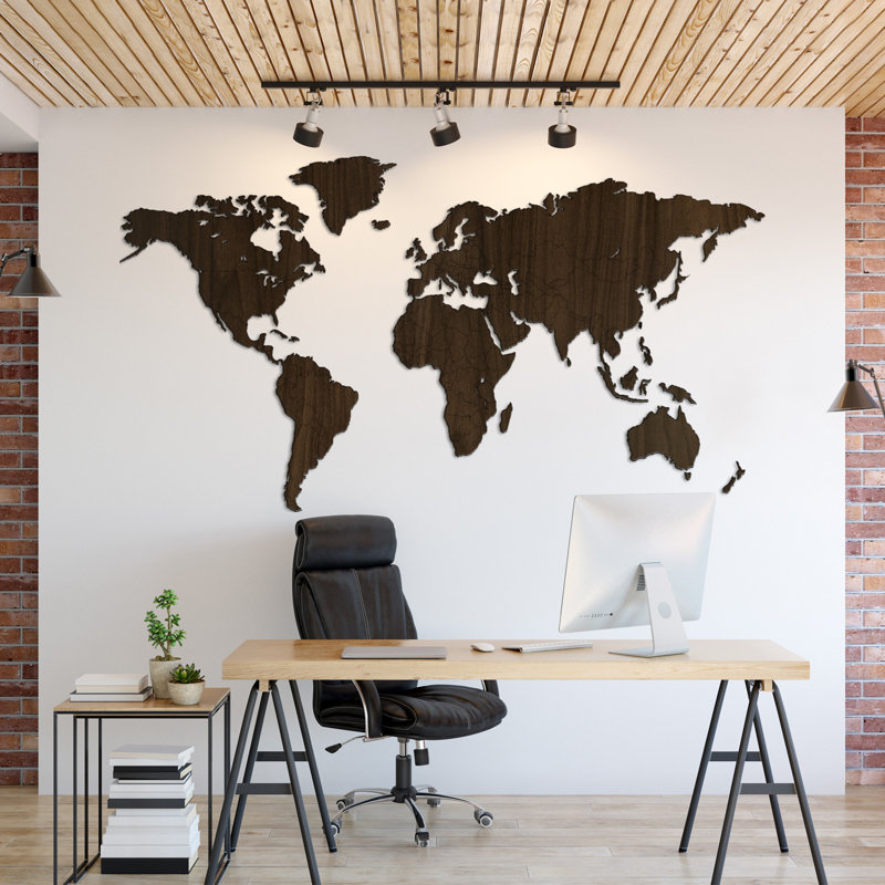 Mappa Del Mondo - NOCE Handmade Industrial Cities & Countries Wall Decor on Wood, Black