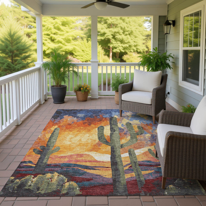 Machine Washable Indoor/Outdoor Bourkelands ACN2337 Botanical Rug, Rectangle 10' x 14'