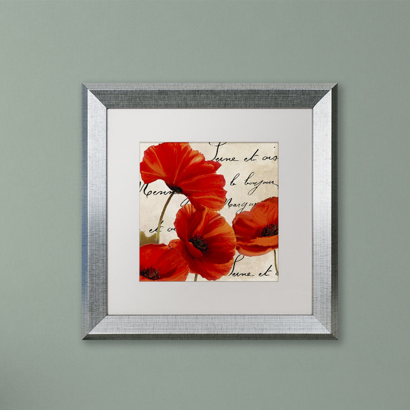 «Coquelicots Rouge I» par Jadaya, impression encadrée, H 11 po x l 11 po, Blanc, Cadre argenté